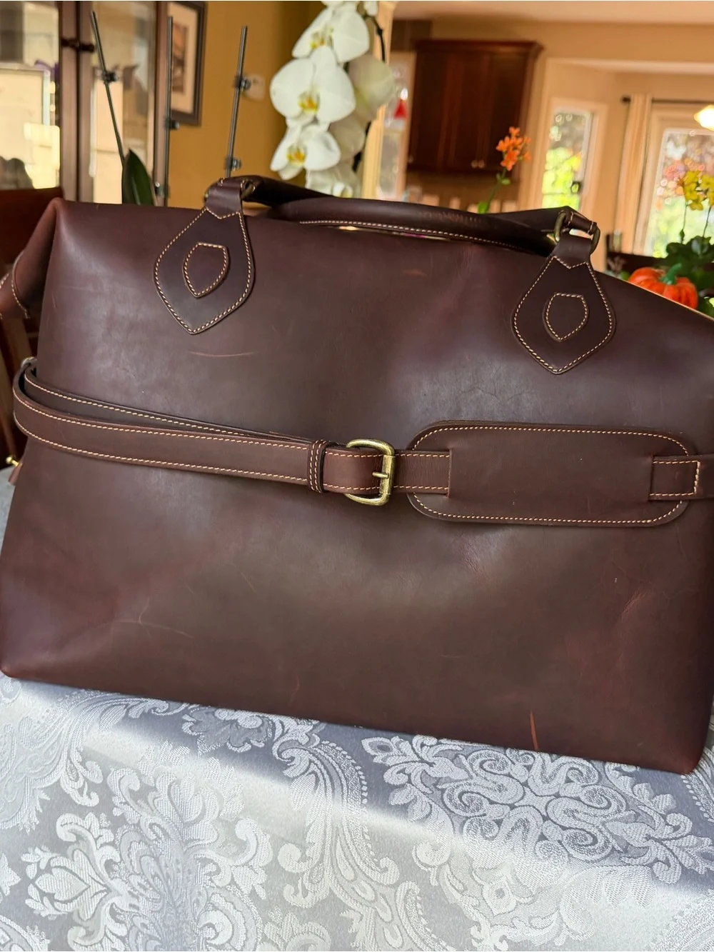 Men's Leather Duffel Bag - Dark Brown Travel Carryall